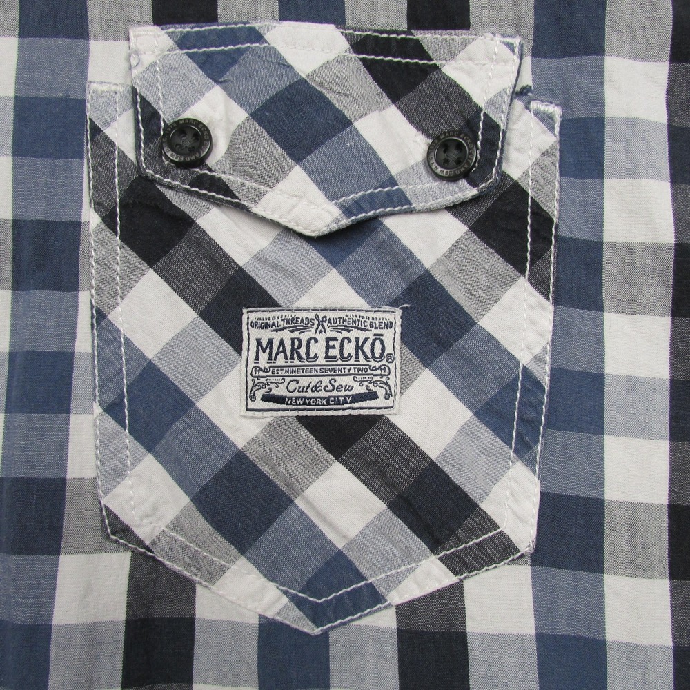 Marc Ecko Shirt Mens XL Blue Check Short Sleeve Button Front Casual Top - Picture 8 of 11